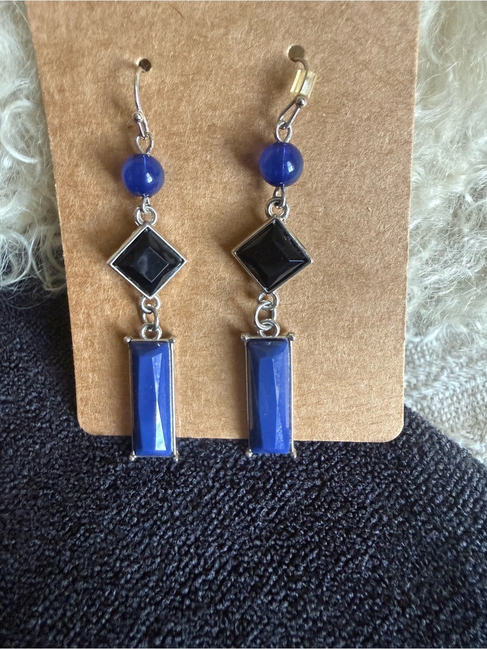 Charming Charlie Royal Blue and Black Drop Earrings